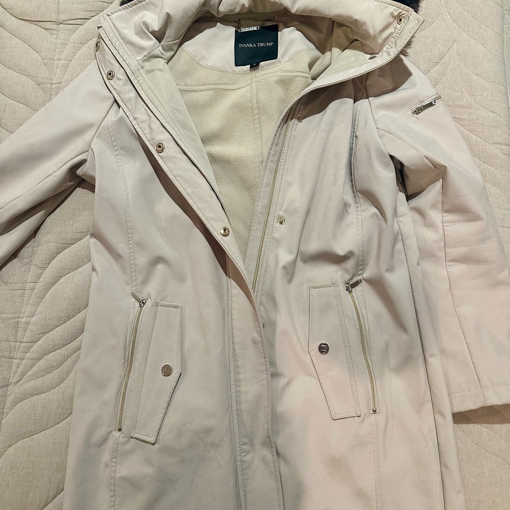 Ivanka Trump Cream Hooded Trench Coat